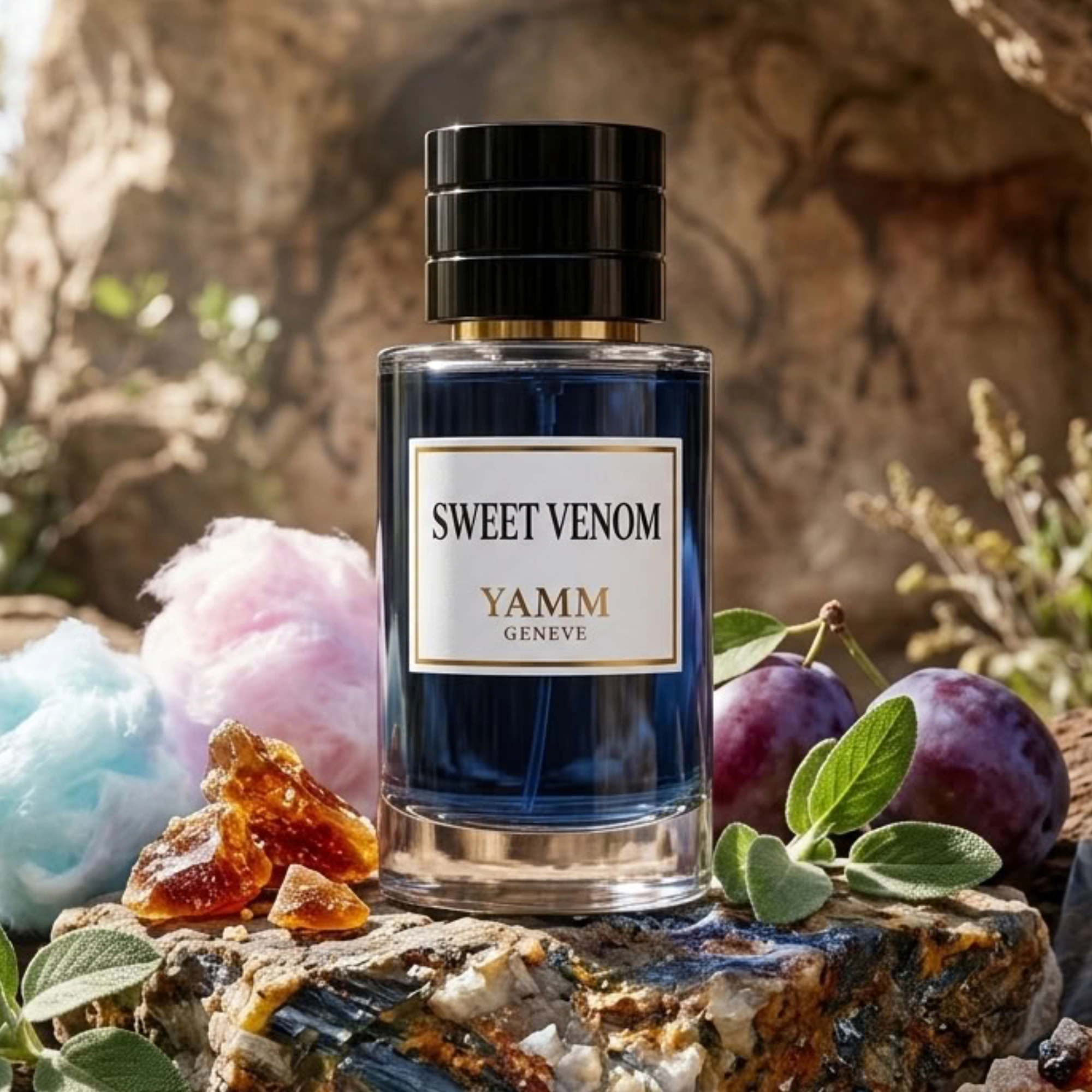 Sweet Venom extrait de parfum mixte YAMM Genève inspiré de Sweet Venin (2021) aux notes de tête Barbe à papa, Caramel, cœur Prune, Musc blanc et fond Oliban visuel 01